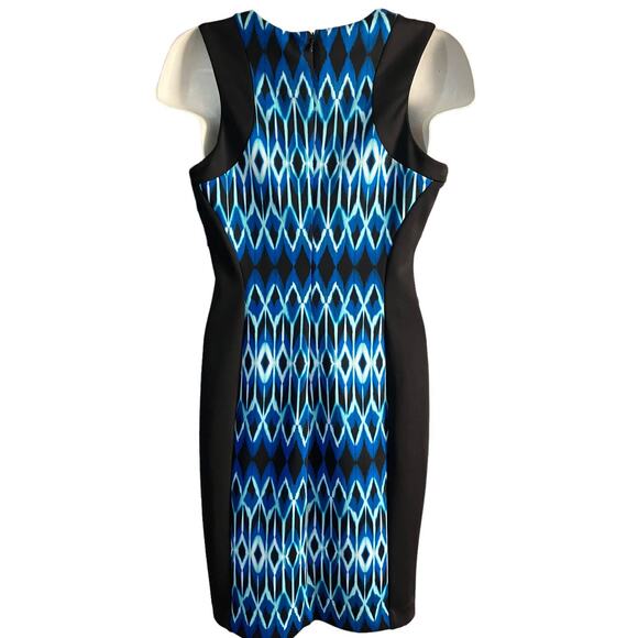 Calvin Klein Women's Blk/Blue Geometric Print Sleeveless Sheath Dress SZ 8 - Picture 2 of 11